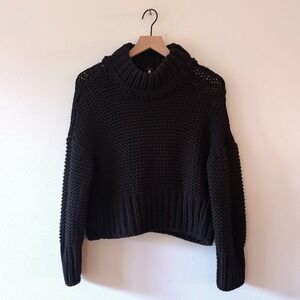 Free People‎ "My Only Sunshine" Chunky Knit Black Sweater Cozy Slouchy Small